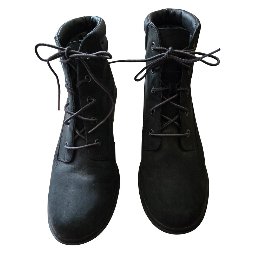 Timberland Earthkeepers Amston 6-inch Black Leather Wedge Boots - Size 8.5